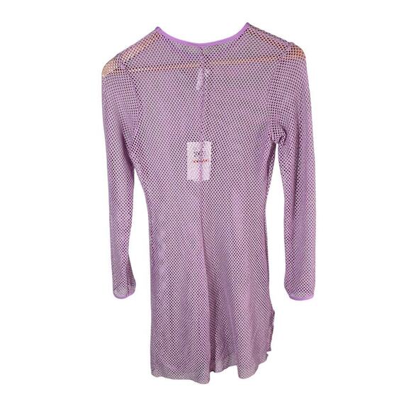 Becca Mesh Scoop Neck Long Sleeve Metallic Beach Coverup Dress Small - Picture 2 of 10